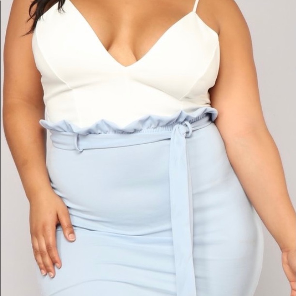 Blue/white mink dress low back cut